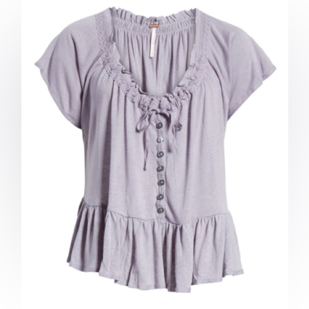 Free People Lavender Charlie Babydoll Ruffle Top - Size Small